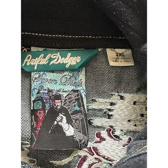 Vintage Y2K Artful Dodger Embroidered Denim Jacket Grunge Skater Size 2XL